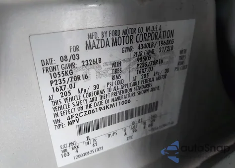 2004 Mazda Tribute Es V6 из США, поврежденный, VIN 4F2CZ06194KM11006